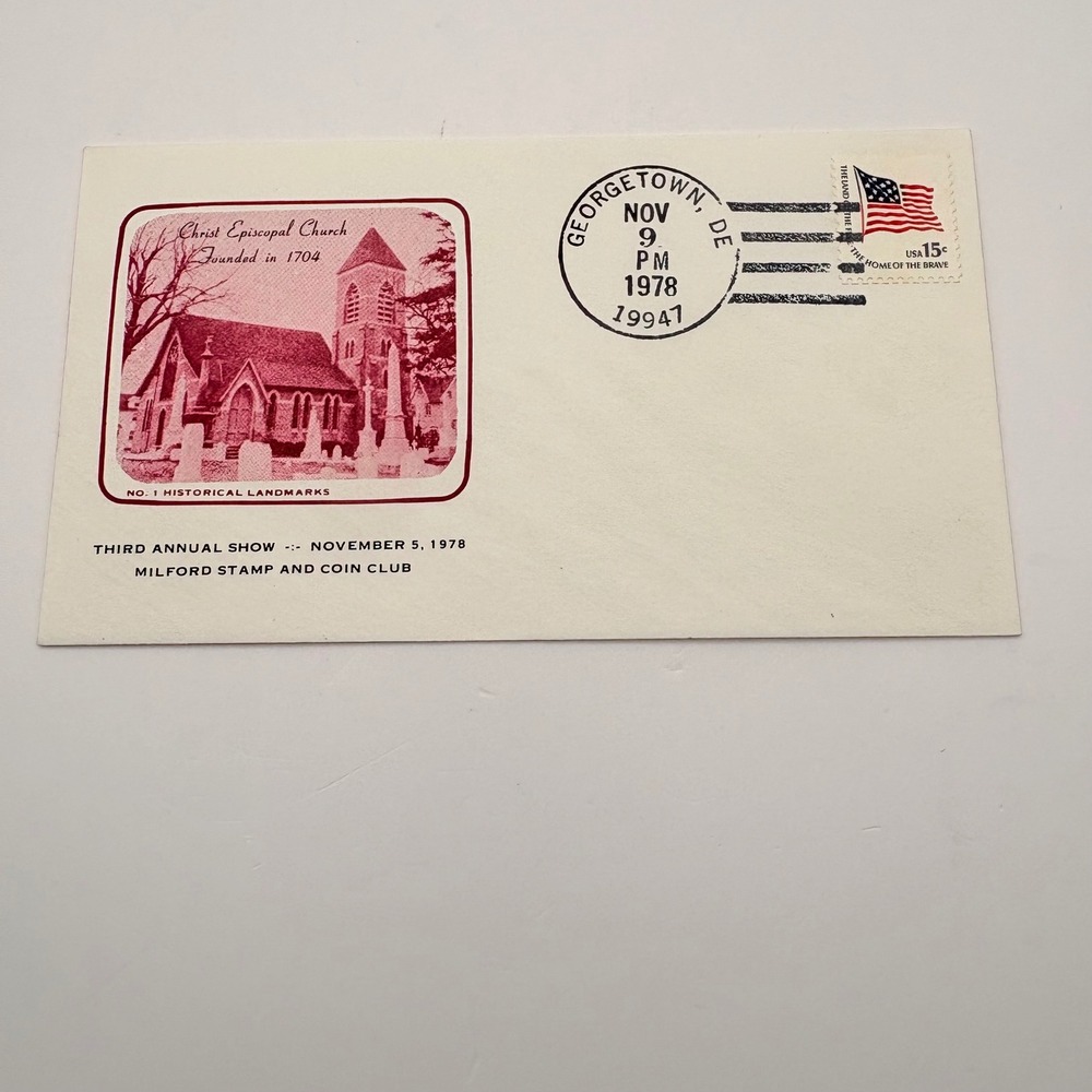 Milford Stamp Coin Club White Christ Episcopal Church 1978 Souvenir Envelope